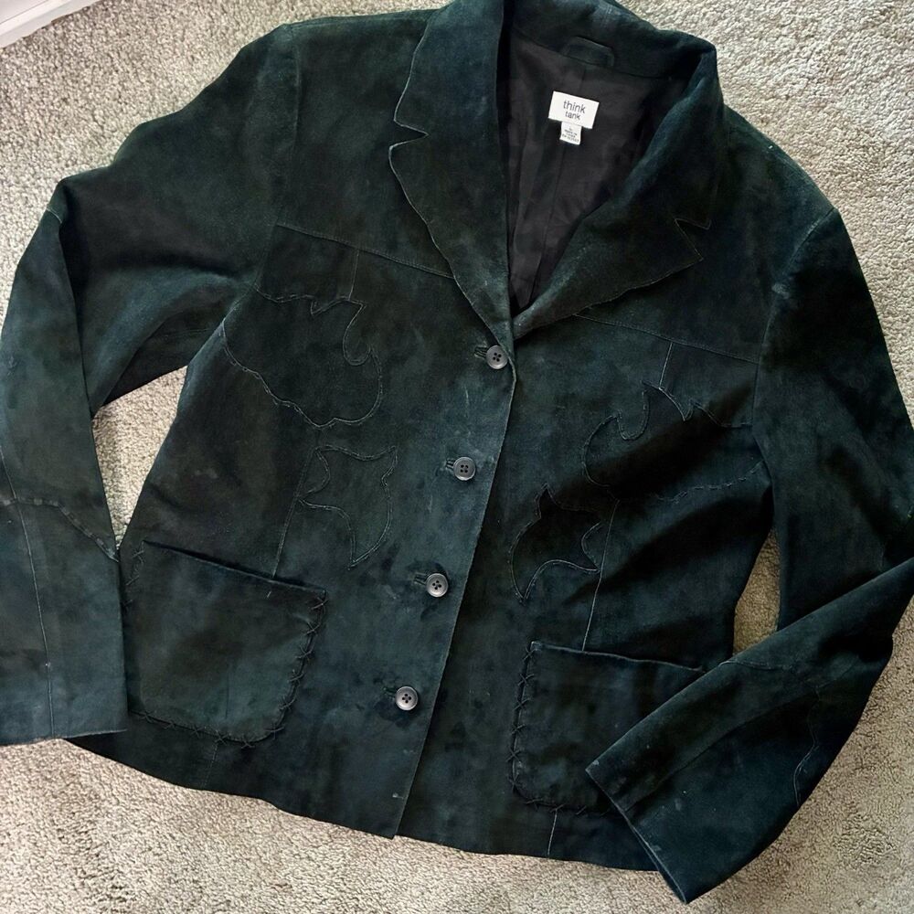 Think Tank 100% Suede Black Artisan Blazer Jacket Raw Edge Western Women’s L - Picture 2 of 16